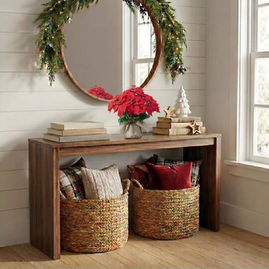 Nearly Natural 16.5" Artificial Poinsettia Arrangement in Burlap Planter